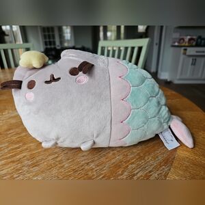 Large 12" Pusheen Gund Cat Mermaid Plush 2017, mint green, pink, gray